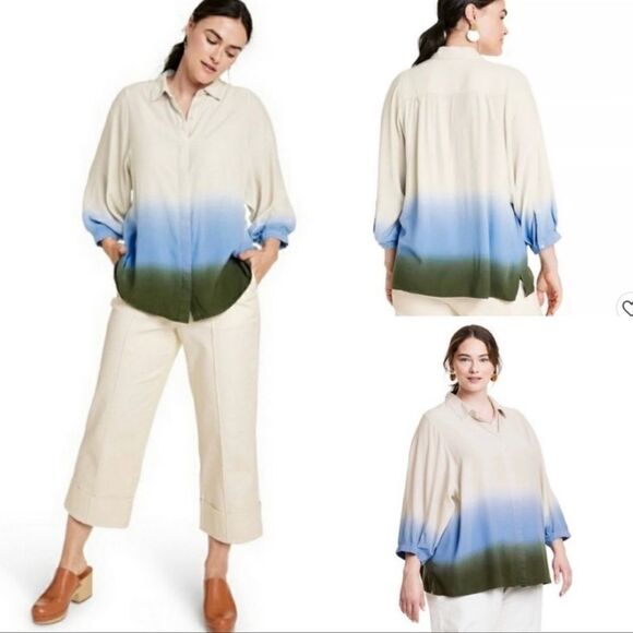 Womens Plus Size Dip-Dye Long Sleeve Button-Down Blouse Rachel Comey x Target - Picture 1 of 6